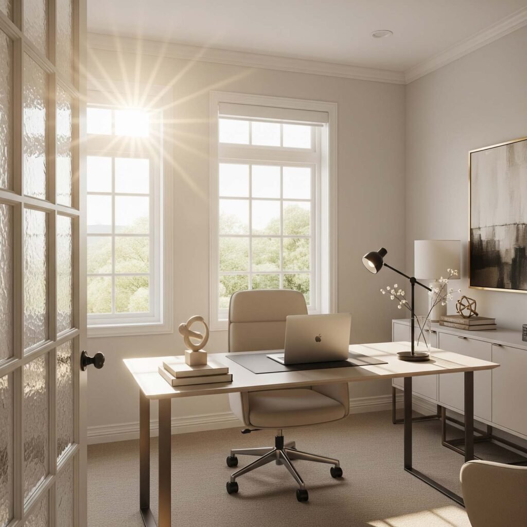 bureau lumineux avec vue sur la nature.