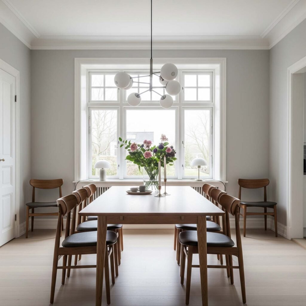 salle à manger moderne avec fleurs.