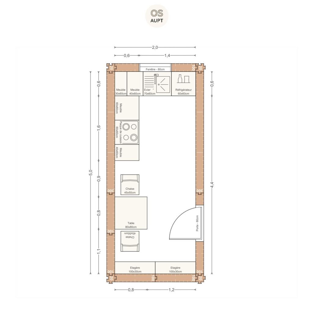 Plan cuisine 10m2 en l avec table 2 personnes 2. 0 x 5. 0 m