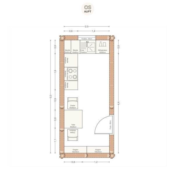 Plan cuisine 10m2 en l avec table 2 personnes 2. 0 x 5. 0 m