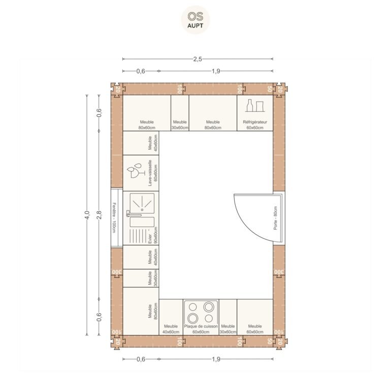 Plan cuisine 10m2 en u 2. 5 x 4. 0 m