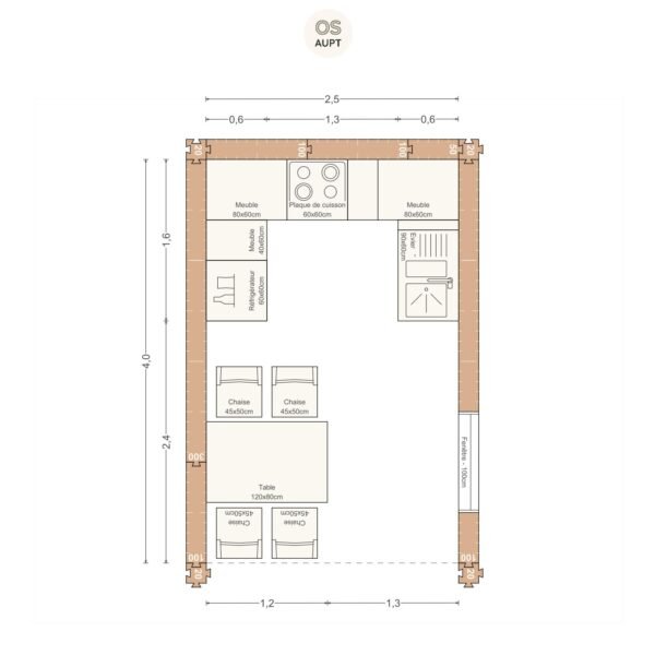 Plan cuisine 10m2 en u avec table 4 personnes 2. 5 x 4. 0 m