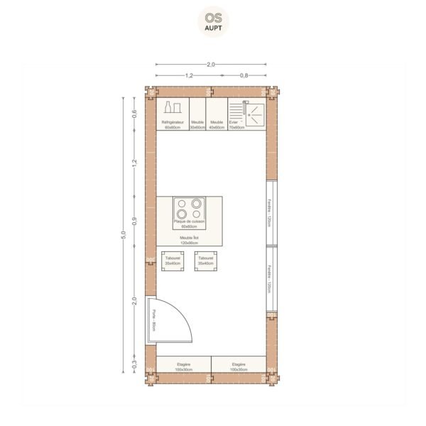 Plan cuisine 10m2 lineaire avec ilot central 2. 0 x 5. 0 m