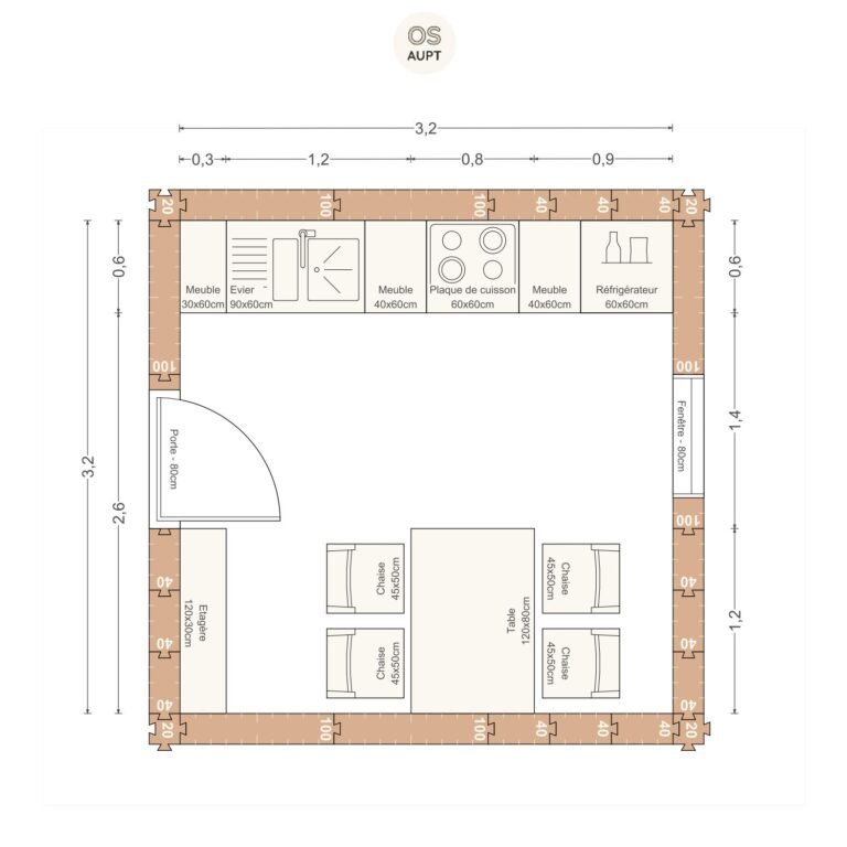 Plan cuisine 10m2 lineaire avec table 4 personnes 3. 2 x 3. 2 m