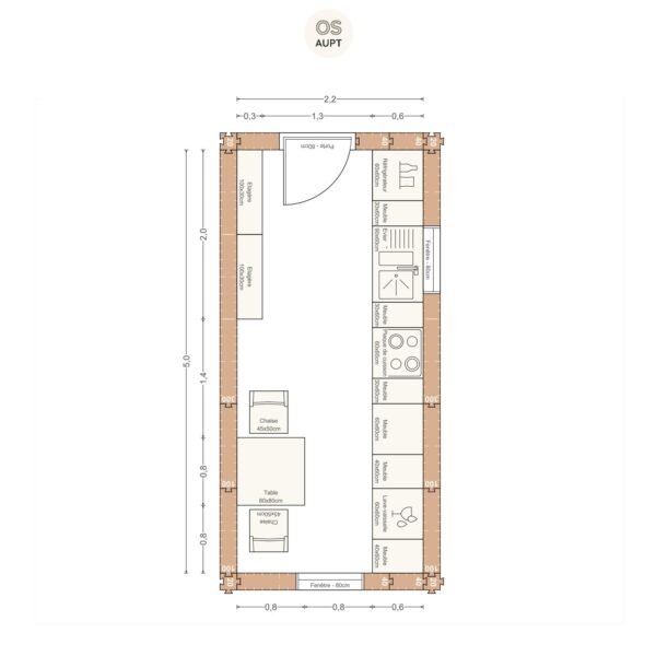 Plan cuisine 11m2 lineaire avec table 2 personnes 2. 2 x 5. 0 m