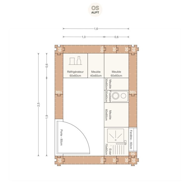Plan cuisine 4m2 en l 1. 6 x 2. 5 m