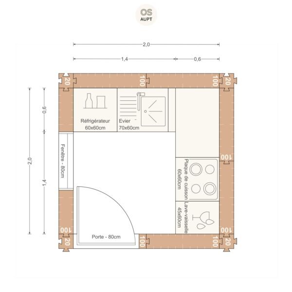 Plan cuisine 4m2 en l 2. 0 x 2. 0 m