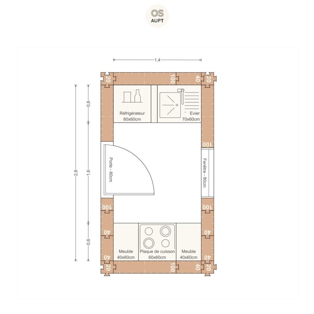 Plan cuisine 4m2 en parallele 1. 4 x 2. 8 m