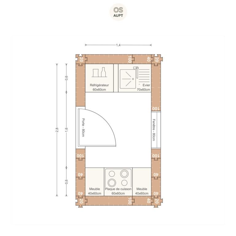 Plan cuisine 4m2 en parallele 1. 4 x 2. 8 m