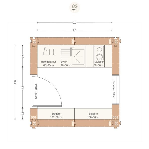Plan cuisine 4m2 en parallele 2. 0 x 2. 0 m