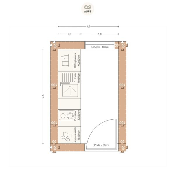 Plan cuisine 4m2 lineaire 1. 6 x 2. 5 m