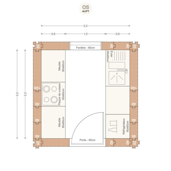 Plan cuisine 5m2 en parallele 2. 2 x 2. 2 m