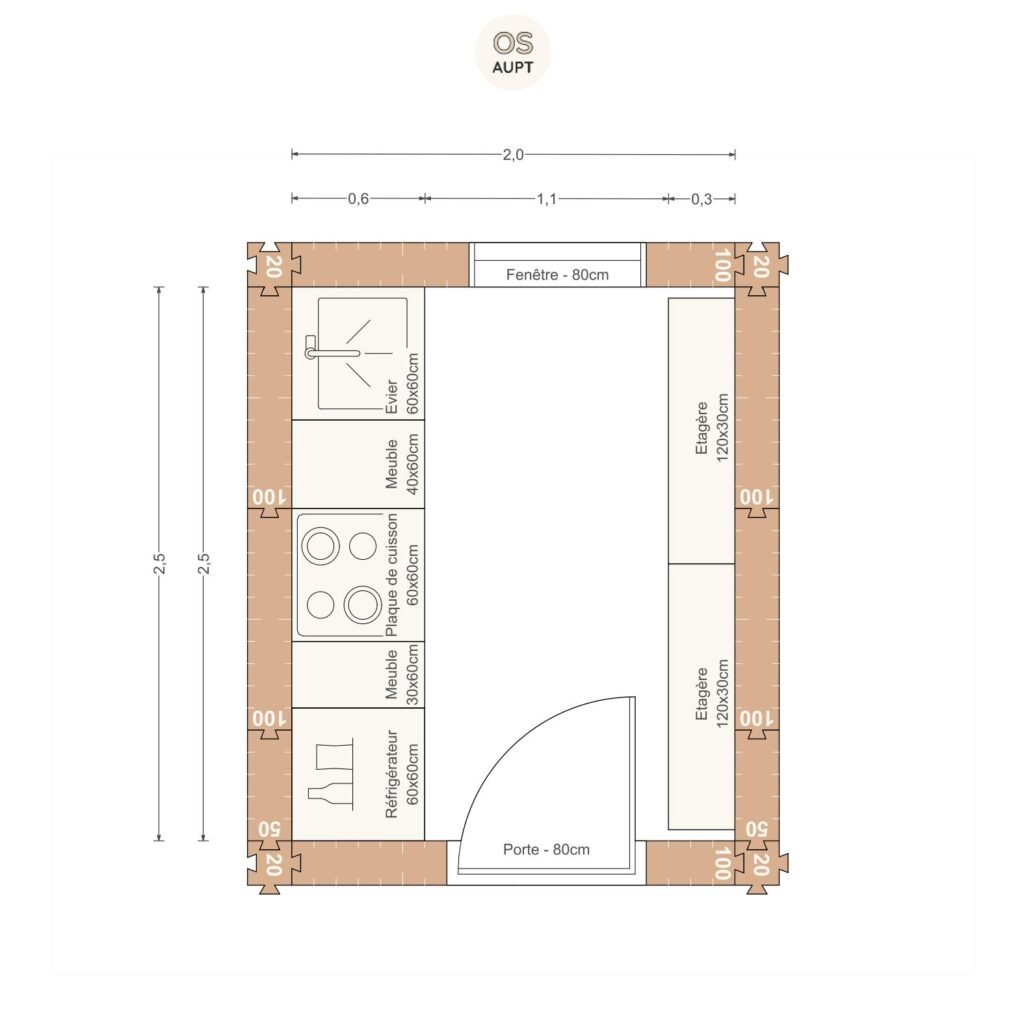 Plan cuisine 5m2 lineaire 2. 0 x 2. 5 m