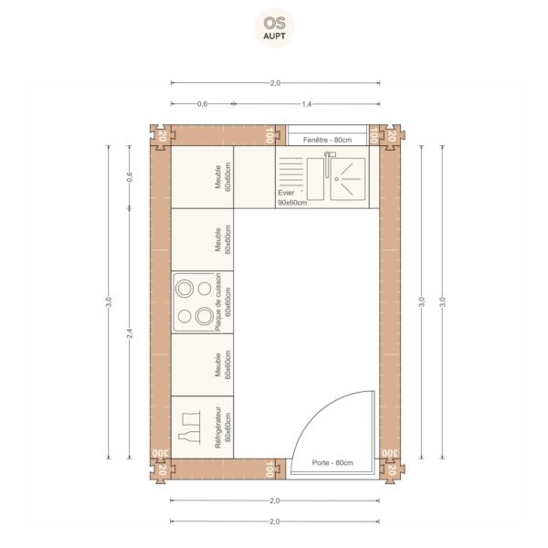 Plan cuisine 6m2 en l 2. 0 x 3. 0 m