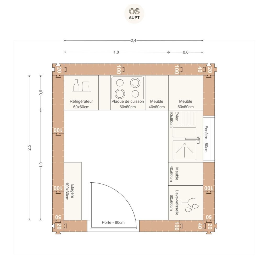 Plan cuisine 6m2 en l 2. 4 x 2. 5 m