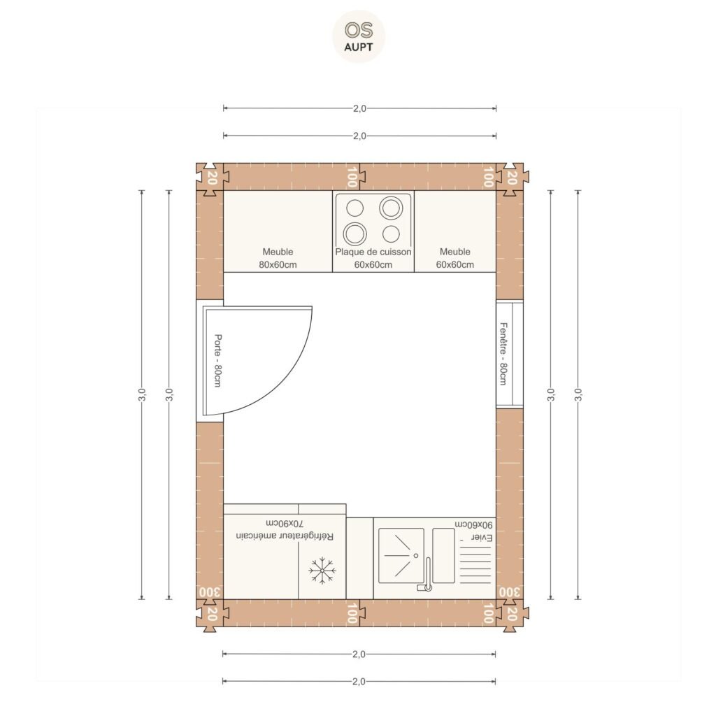 Plan cuisine 6m2 en parallele 2. 0 x 3. 0 m