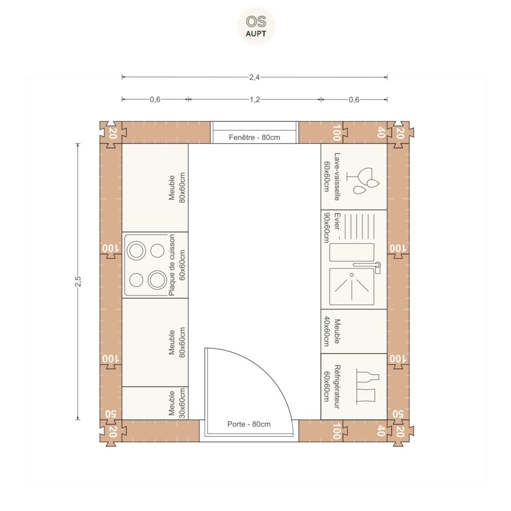 Plan cuisine 6m2 en parallele 2. 4 x 2. 5 m