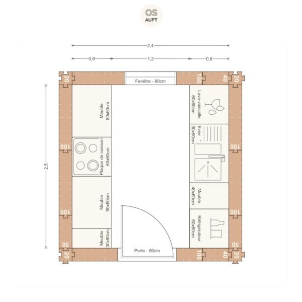 Plan cuisine 6m2 en parallele 2. 4 x 2. 5 m
