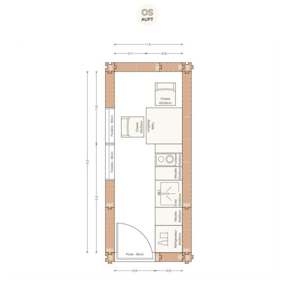 Plan cuisine 6m2 lineaire avec table 2 personnes 1. 5 x 4. 0 m