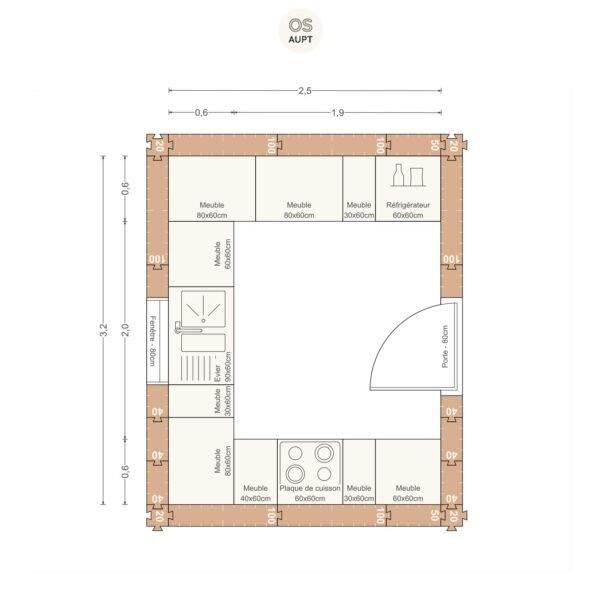 Plan cuisine 8m2 en u 2. 5 x 3. 2 m