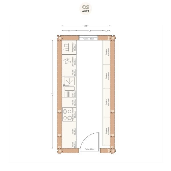 Plan cuisine 9m2 en parallele 2. 0 x 4. 5 m