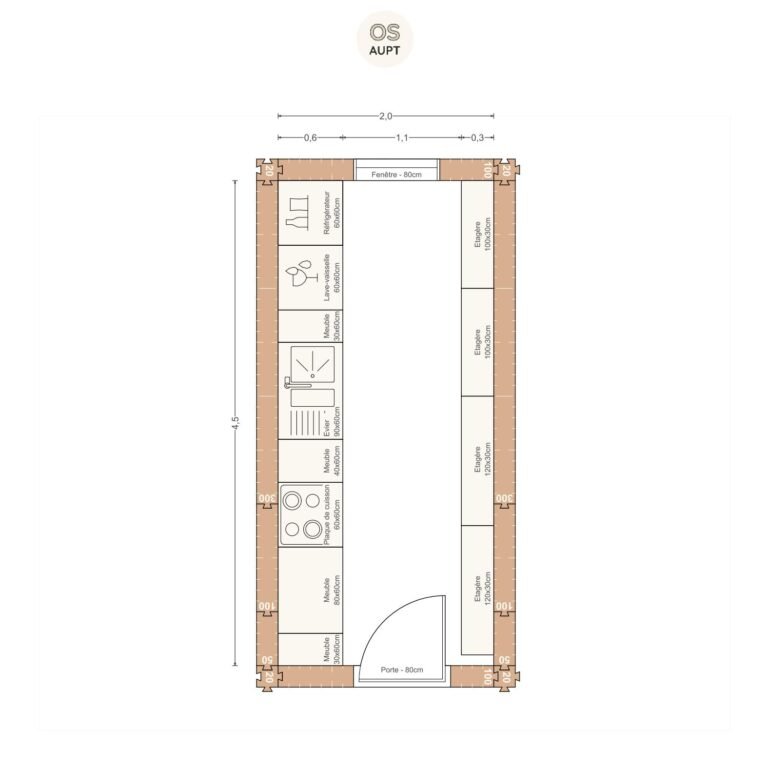 Plan cuisine 9m2 en parallele 2. 0 x 4. 5 m