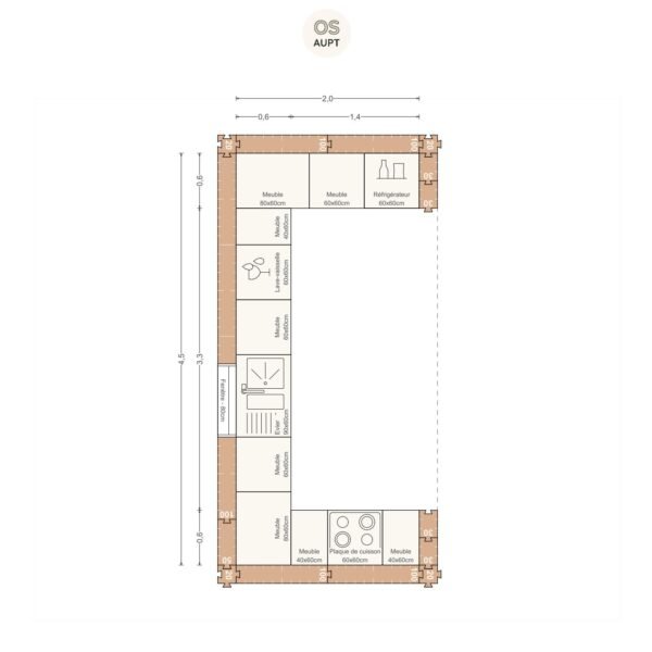 Plan cuisine 9m2 en u ouverte 2. 0 x 4. 5 m