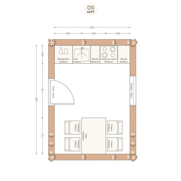 Plan cuisine 9m2 lineaire avec table 4 personnes 2. 5 x 3. 6 m