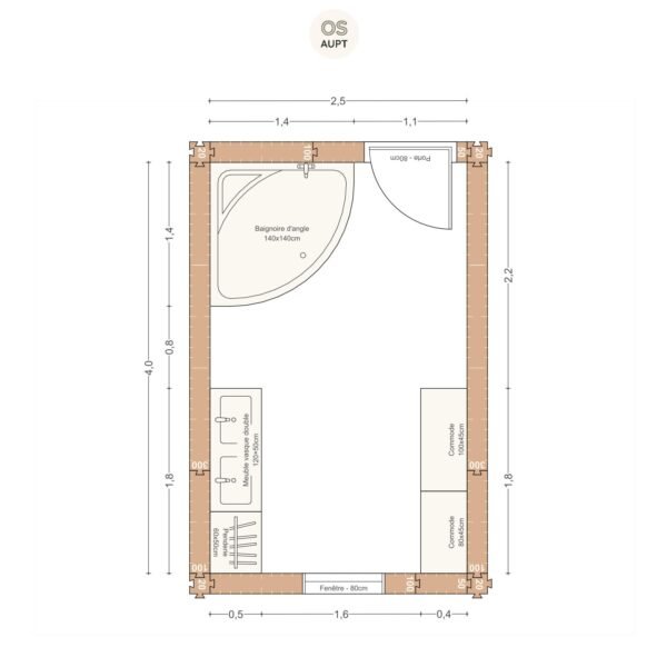 Plan salle de bain 10m2 avec baignoire en angle 140cm 2. 5 x 4. 0 m