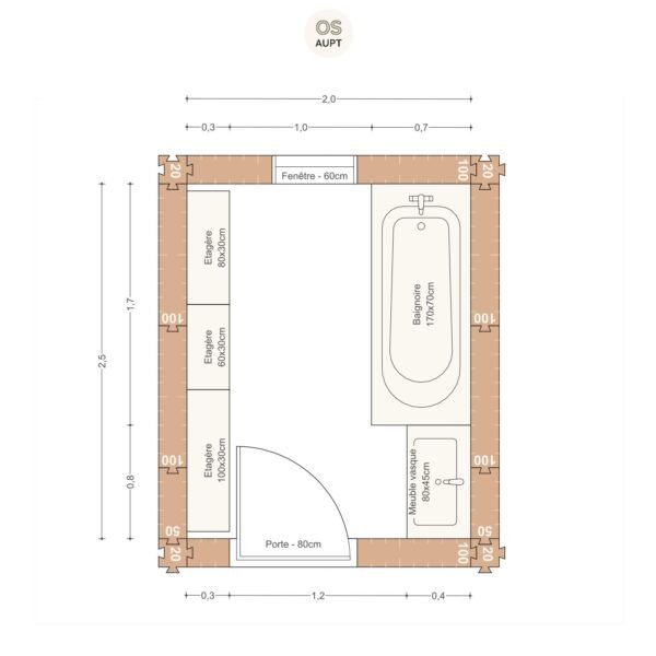 Plan salle de bain 5m2 avec baignoire 170cm 2. 0 x 2. 5 m