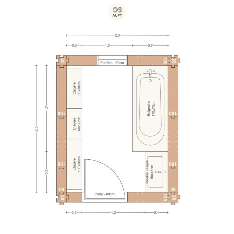 Plan salle de bain 5m2 avec baignoire 170cm 2. 0 x 2. 5 m