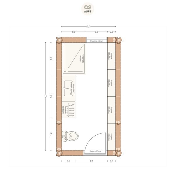 Plan salle de bain 9m2 avec douche 120cm wc et penderie 2. 0 x 4. 0 m