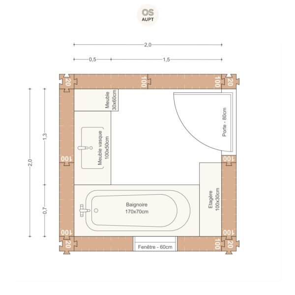 Salle de bain 4m2 avec baignoire 170cm en l 2. 0 x 2. 0 m