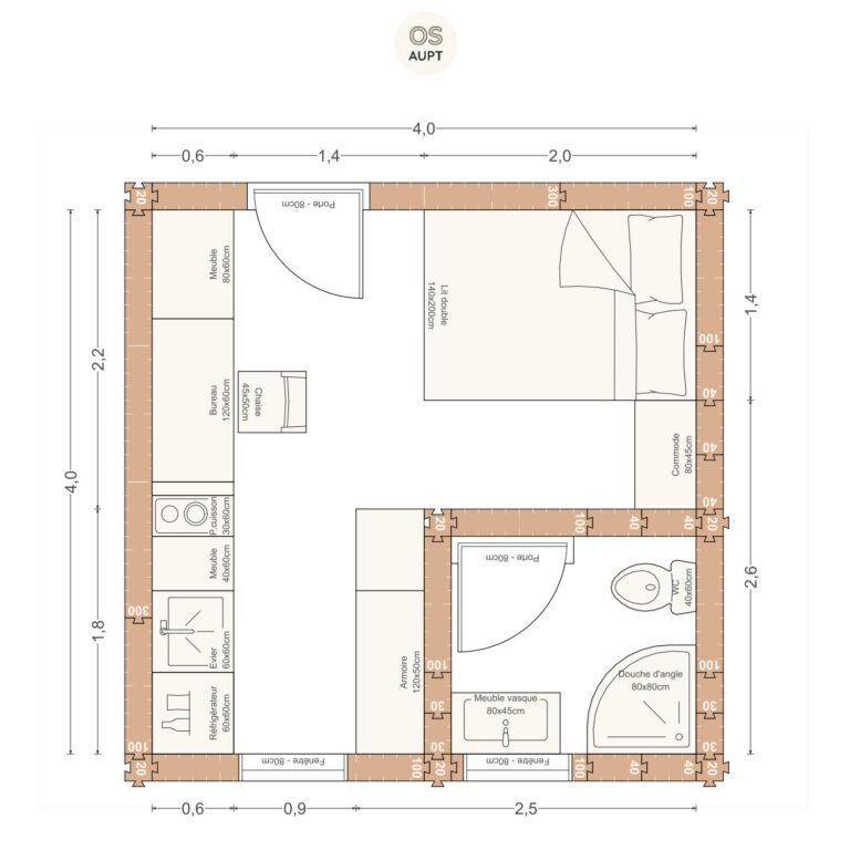 Plan studio 16m2 4. 0 x 4. 0 m