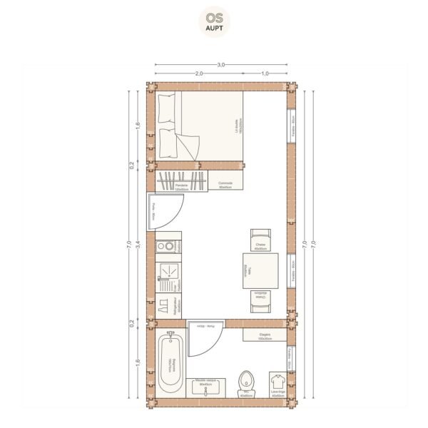 Plan studio 21m2 3. 0 x 7. 0 m