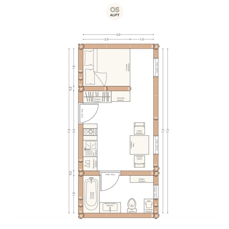 Plan studio 21m2 3. 0 x 7. 0 m