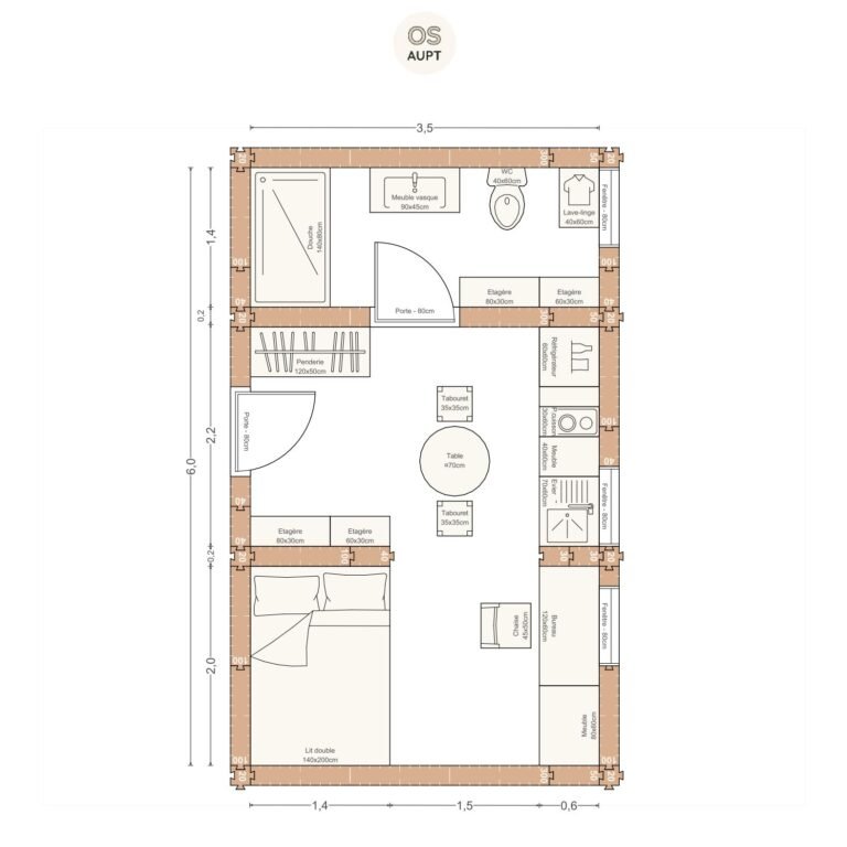 Plan studio 21m2 3. 5 x 6. 0 m