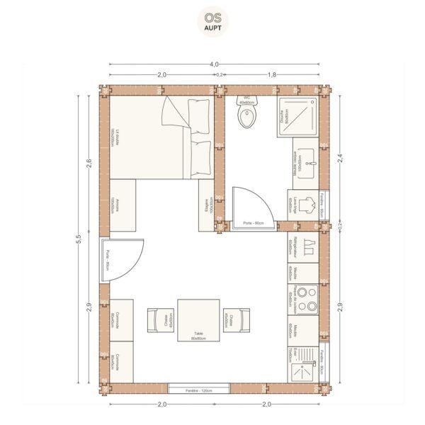 Plan studio 22m2 4. 0 x 5. 5 m
