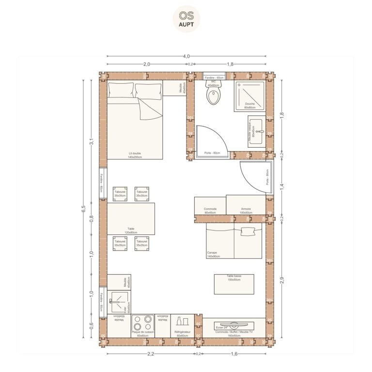Plan studio 26m2 4. 0 x 6. 5 m
