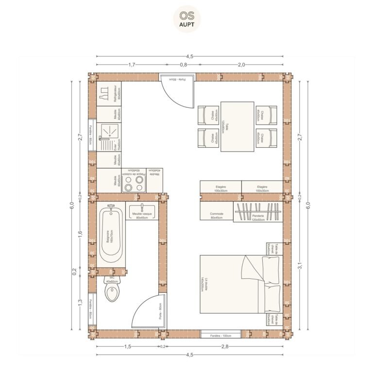 Plan studio 27m2 4. 5 x 6. 0 m