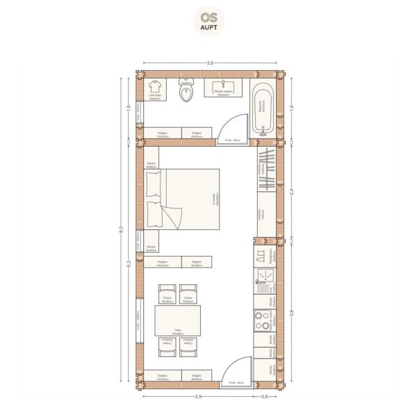 Plan studio 28m2 3. 5 x 8. 0 m