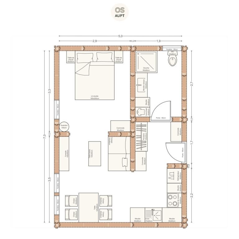 Plan studio 35m2 5. 0 x 7. 0 m