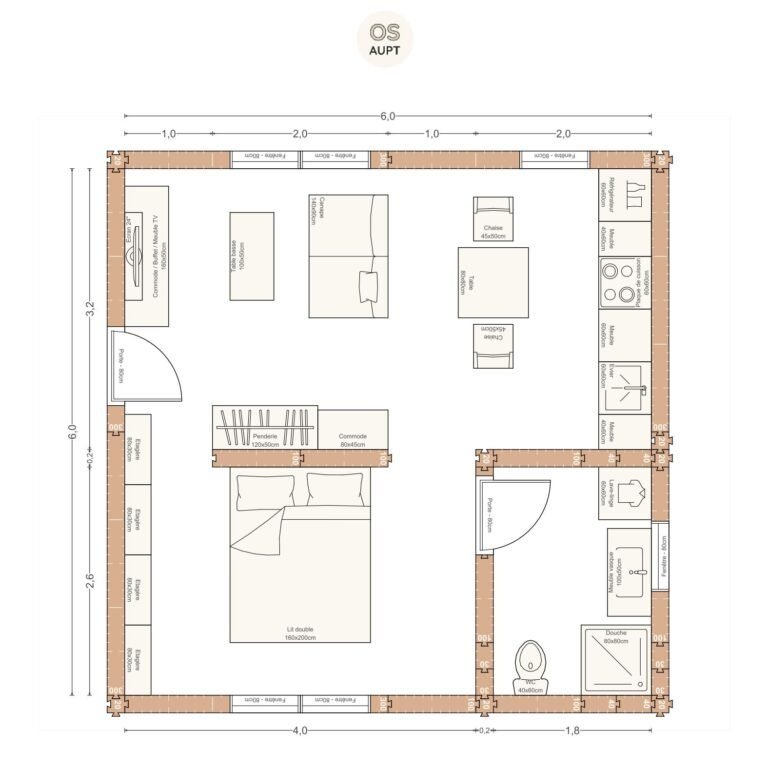 Plan studio 36m2 6. 0 x 6. 0 m