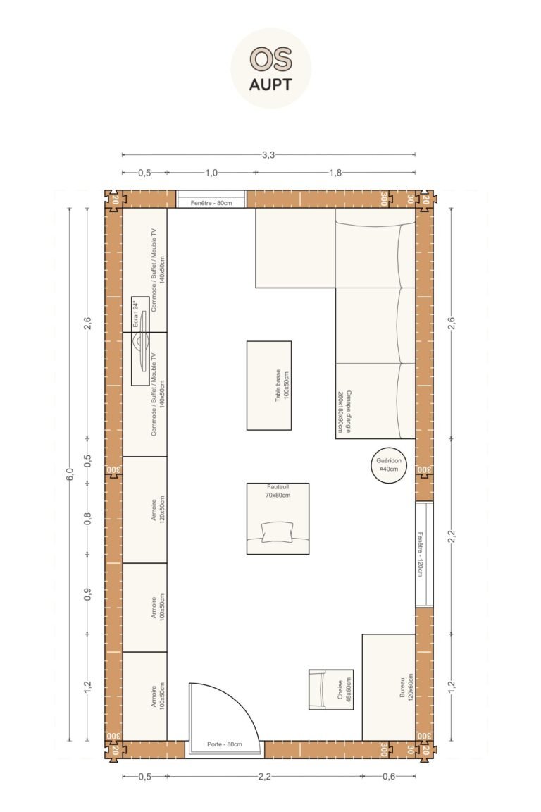 Plan salon 20m2 avec canape dangle et bureau 3. 3 x 6. 0 m 1
