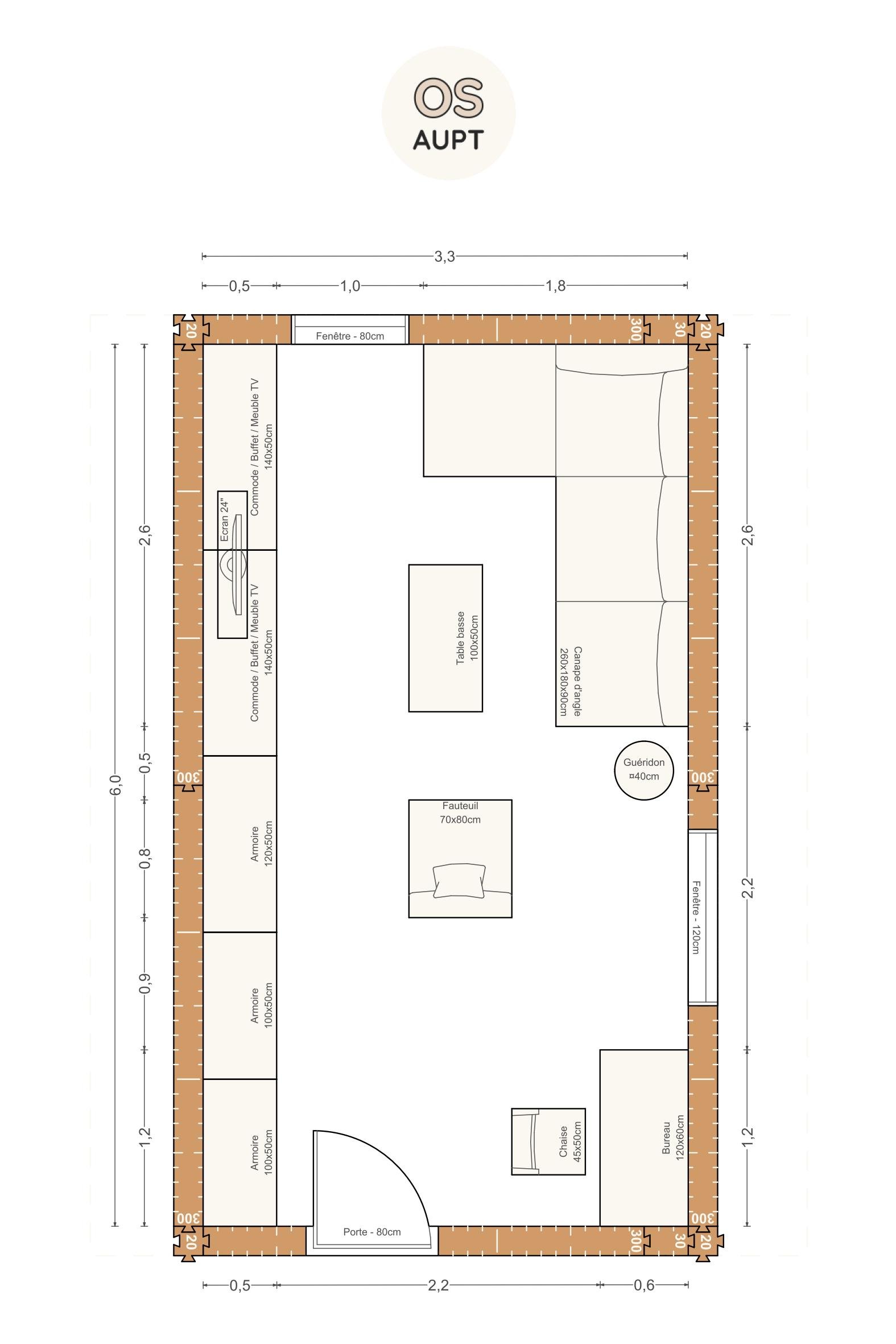 Plan salon 20m2 avec canape dangle et bureau 3. 3 x 6. 0 m 1