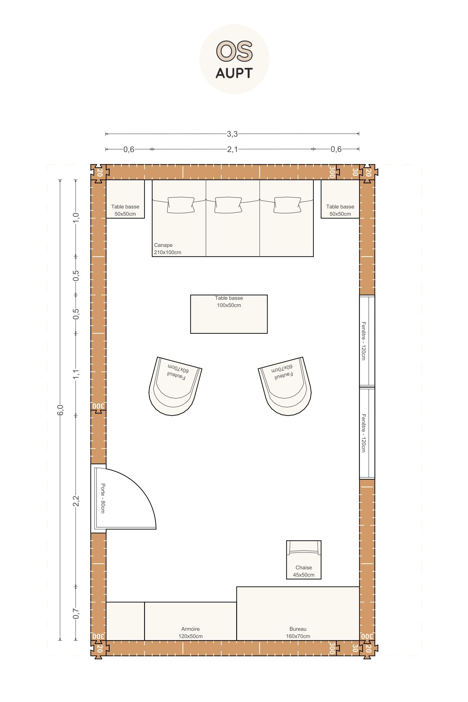 Plan salon 20m2 avec canape et grand bureau 3. 3 x 6. 0 m 1
