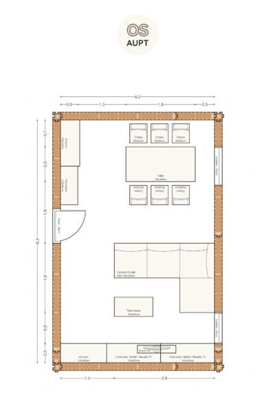 Plan salon 25m2 avec canape dangle et salle a manger 4 x 63 m