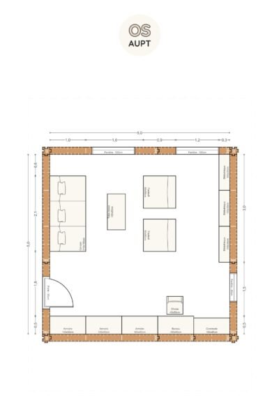 Plan salon 25m2 avec canape fauteuils et bureau 5 x 5 m